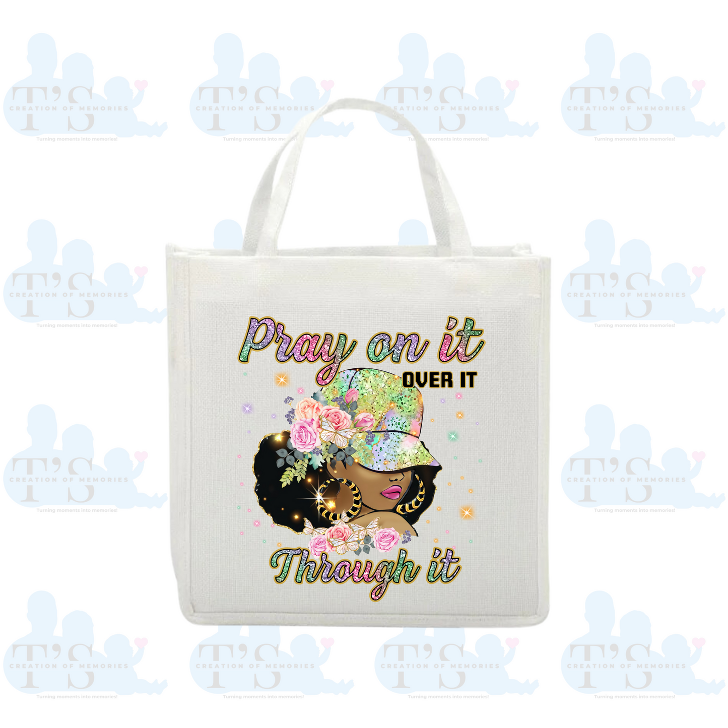 Linen Tote Bag 'Pray on it, Over it, Through it'