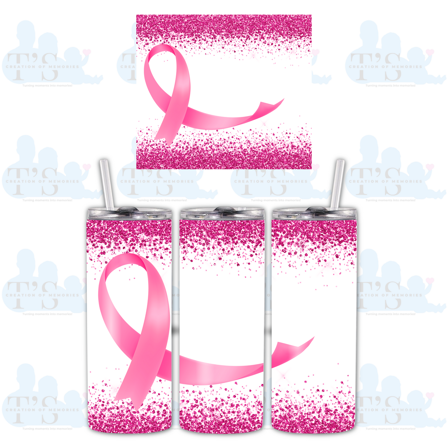 Skinny Tumbler  - Pink Glitter and Ribbon