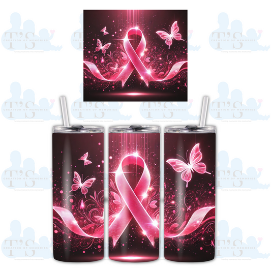 Skinny Tumbler  - Pink and Black Butterfly and Ribbon