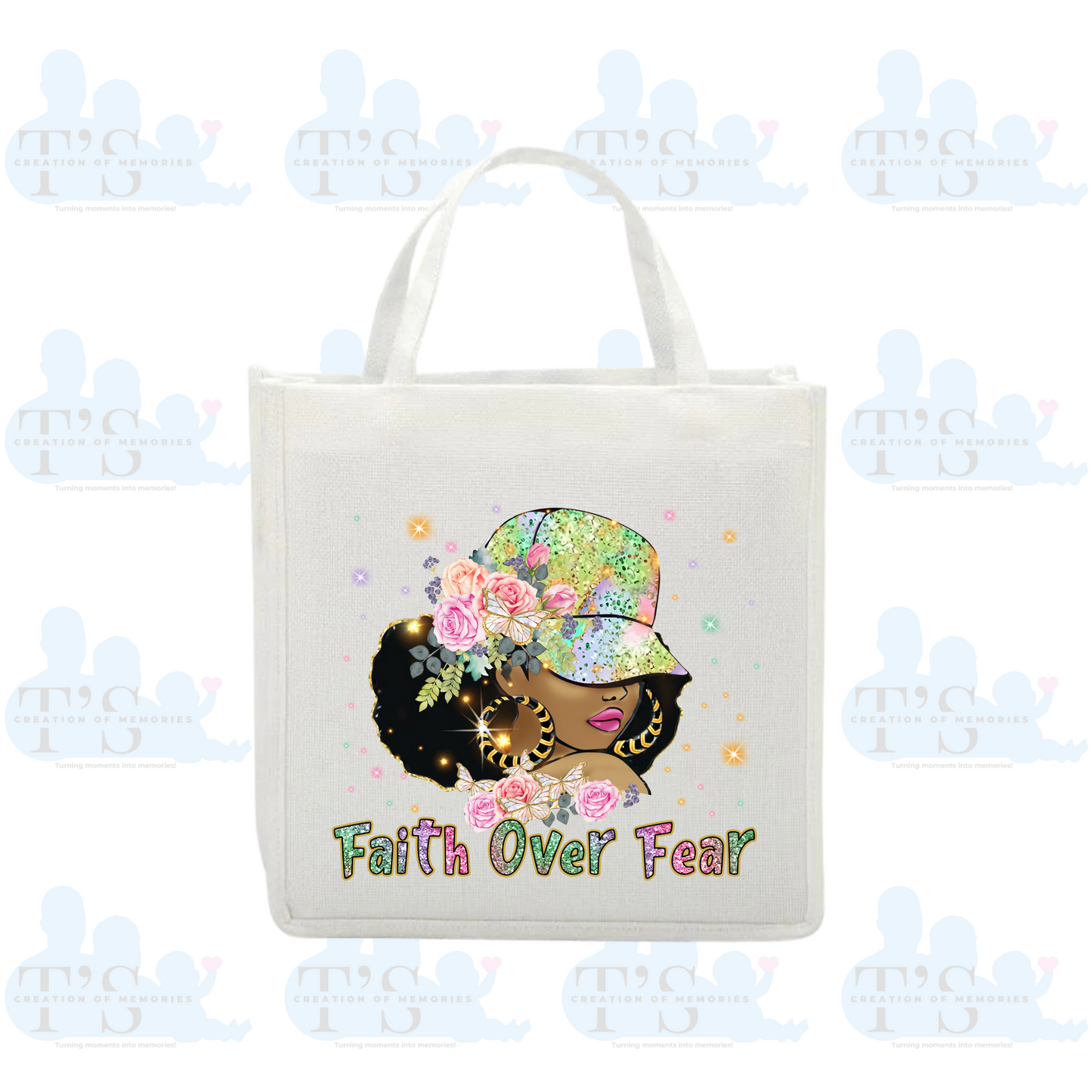 Linen Tote Bag 'Faith Over Fear'