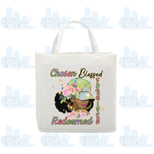 Linen Tote Bag 'Chosen, Blessed, Redeemed....'