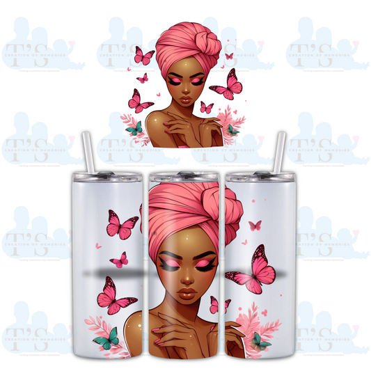 Skinny Tumbler  - Woman with Pink Butterflies