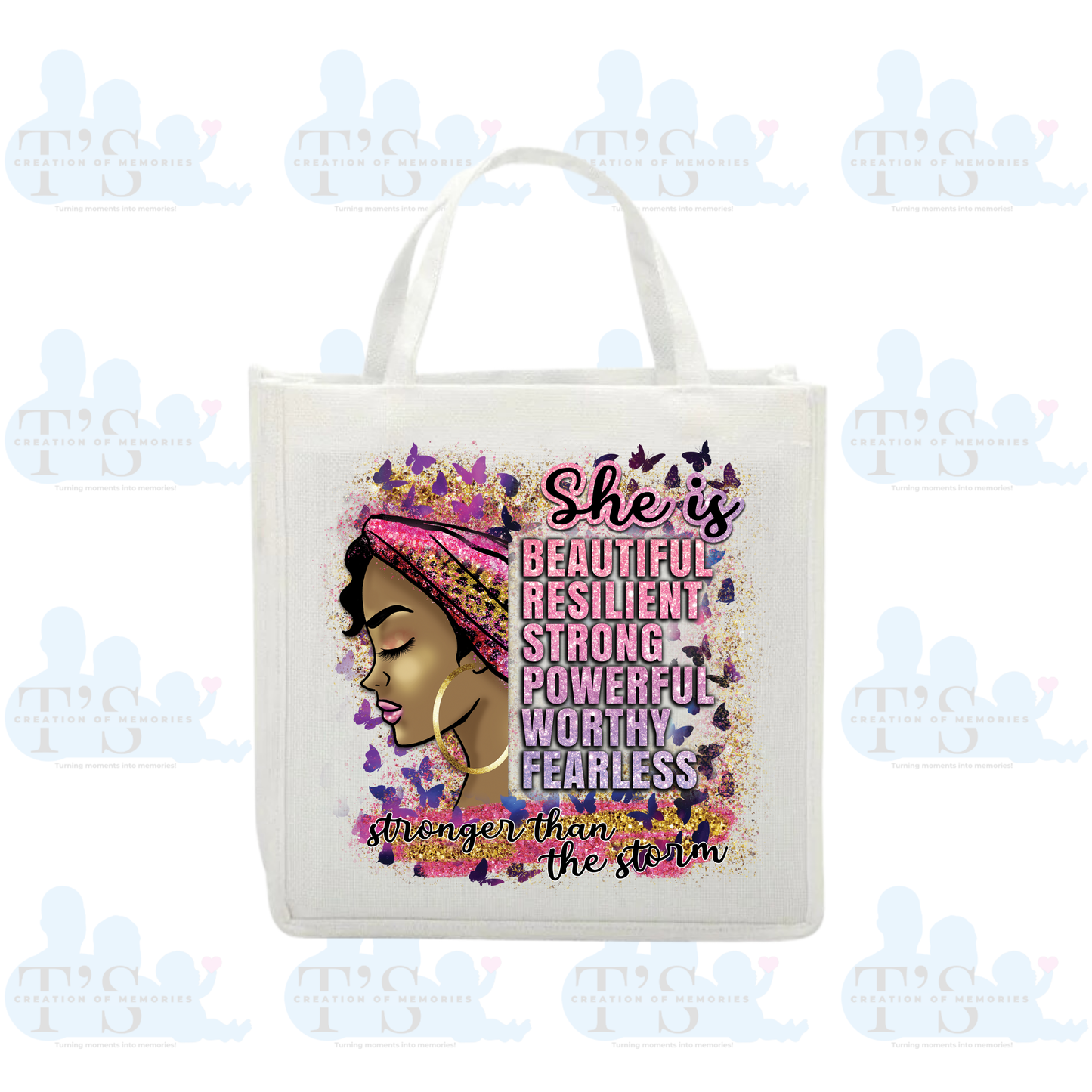 Linen Tote Bag 'She is Beautiful, Resilient.....'