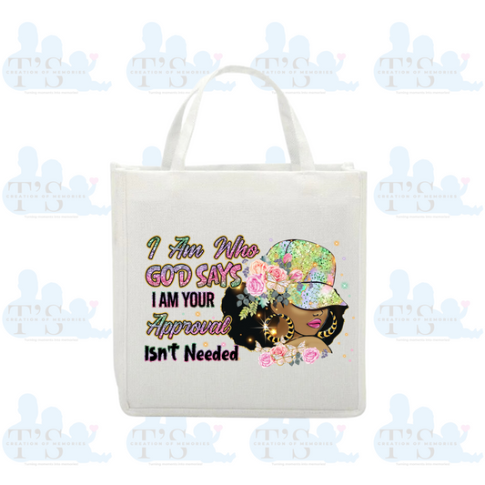 Linen Tote Bag 'I am Who God Says I Am....'