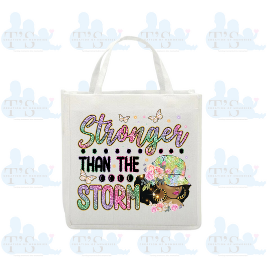 Linen Tote Bag 'Stronger Than the Storm'