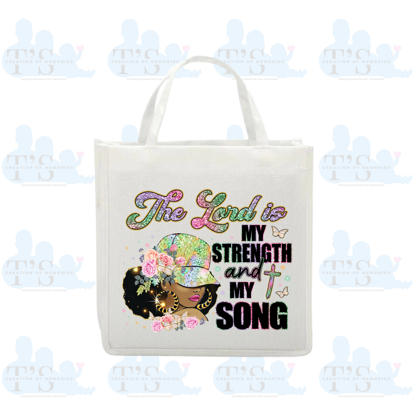 Linen Tote Bag 'The Lord is My Strength and My Song'