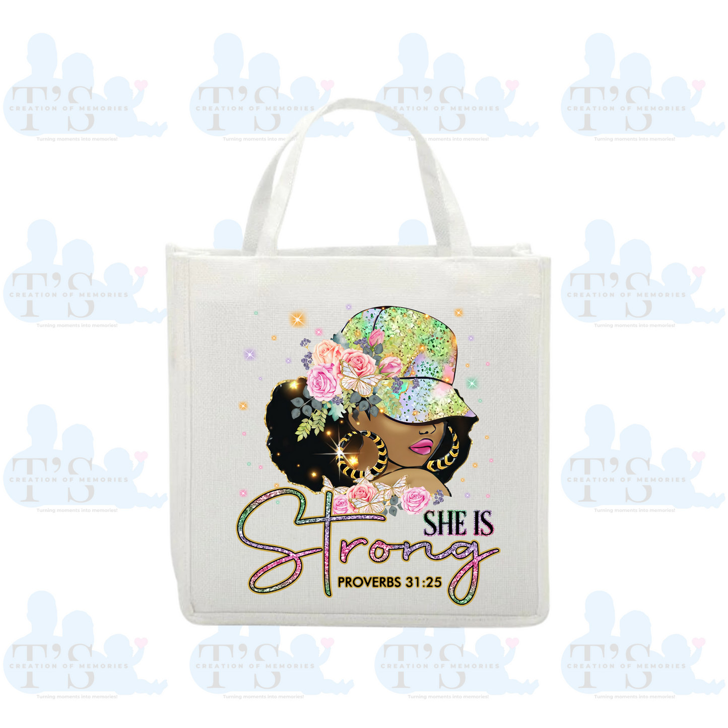 Linen Tote Bag 'She is Strong'